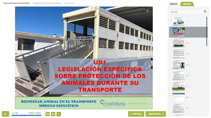 Curso Online de Bienestar Animal en el Transporte plataforma